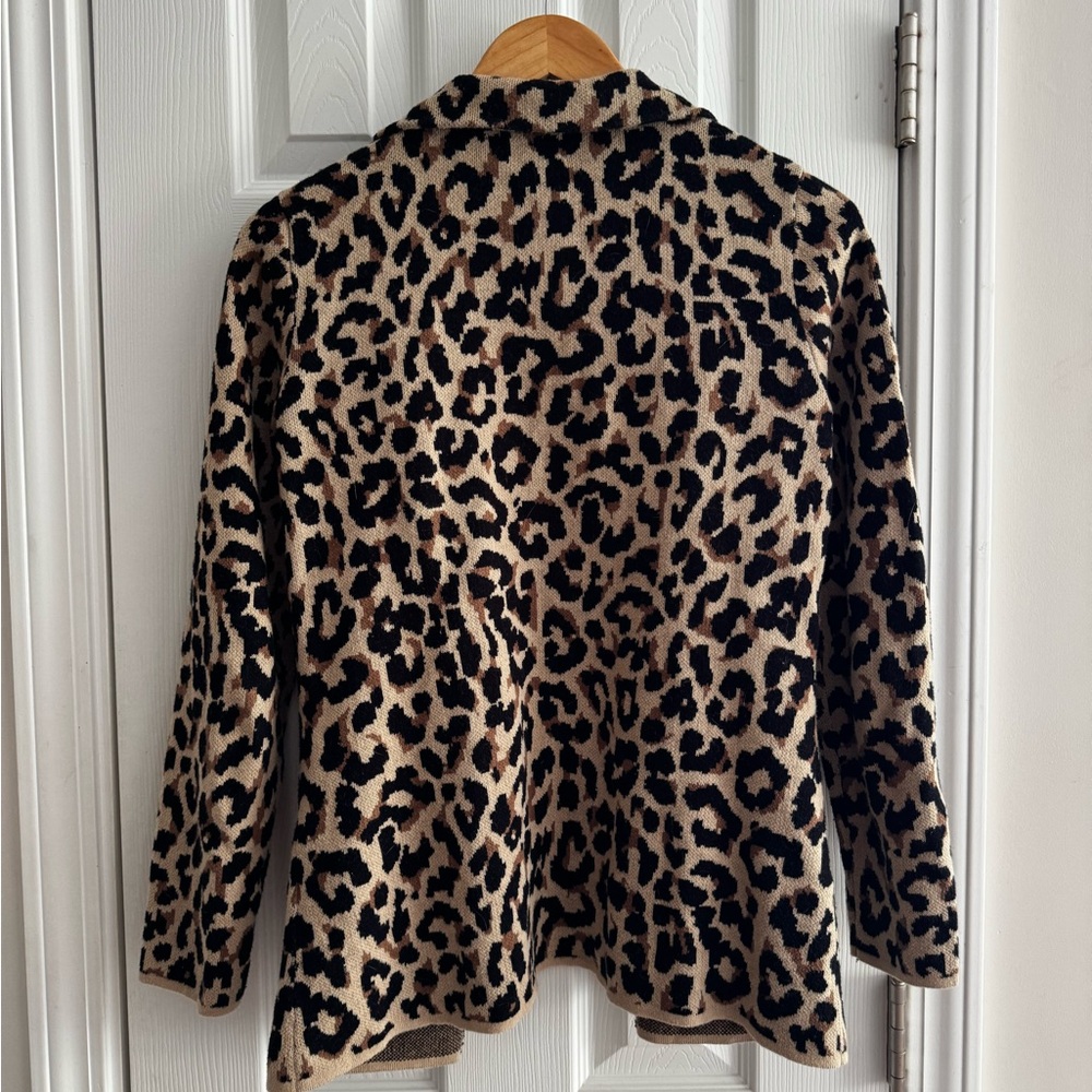 J Crew Sweater Blazer Womens Leopard Print Knit Pockets Cardigan Jacket Size S - Picture 5 of 6